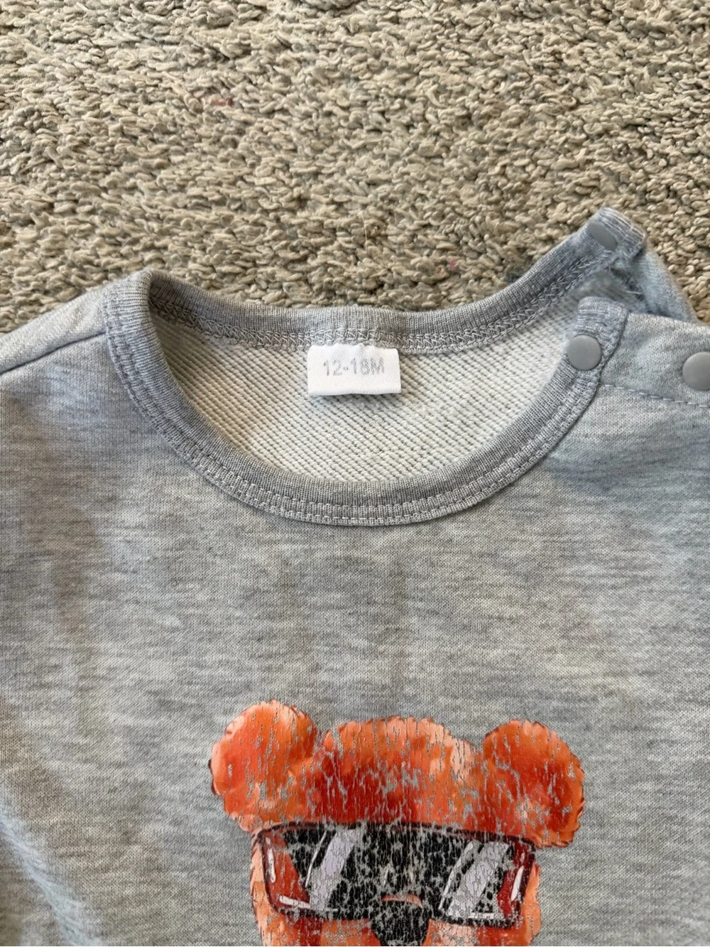 Gray Teddy Bear Graphic Baby One-Piece